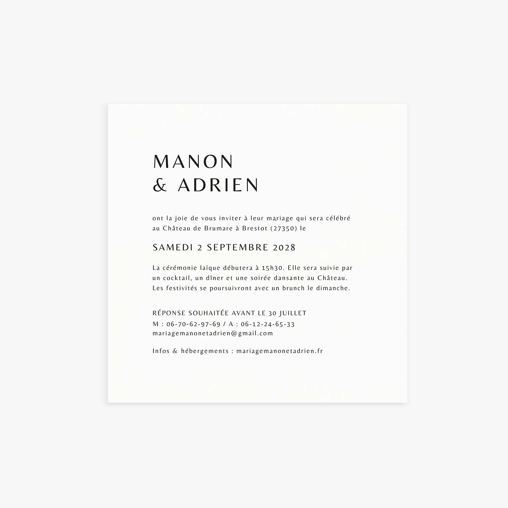 Faire-part mariage personnalisé minimaliste noir