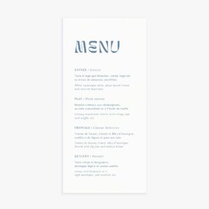 Menu mariage personnalisé bleu
