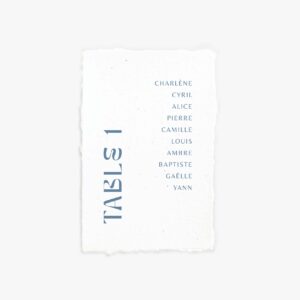 Carte plan de table papier bords déchiré bleu