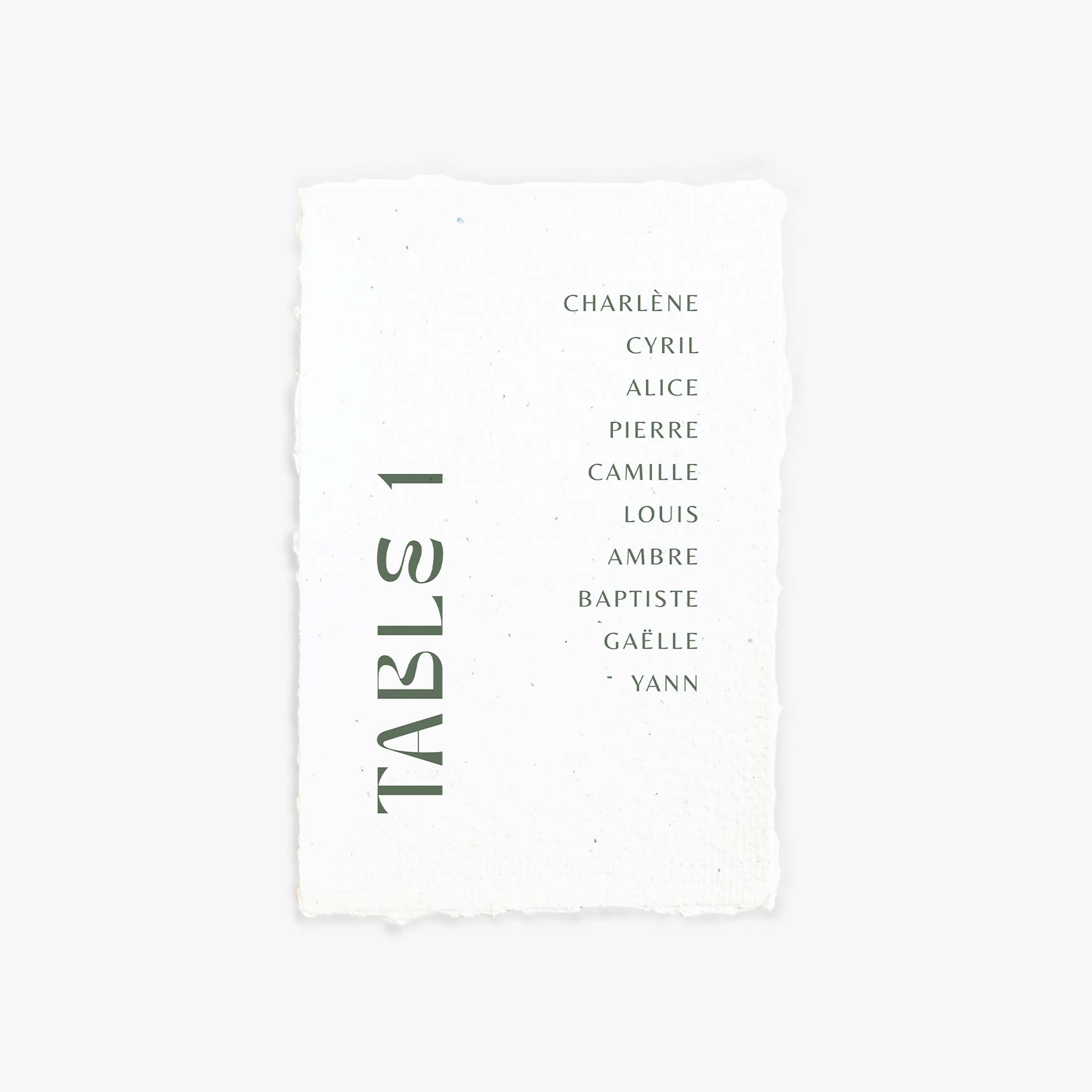 Carte plan de table papier bords déchiré vert