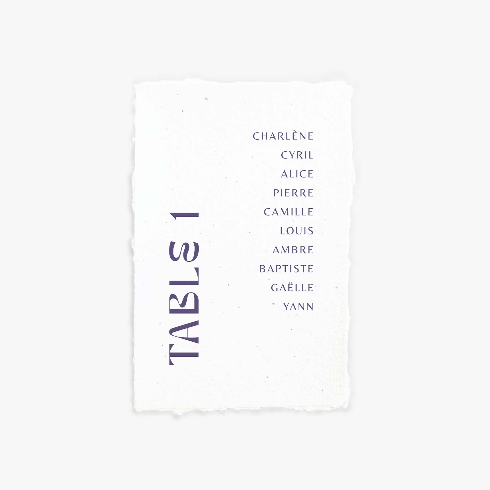 Carte plan de table papier bords déchiré violet