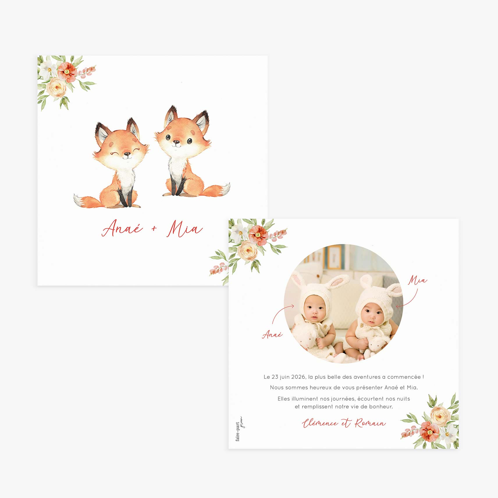 Faire-part-naissance-carre-jumelles-renard-fleur.jpg